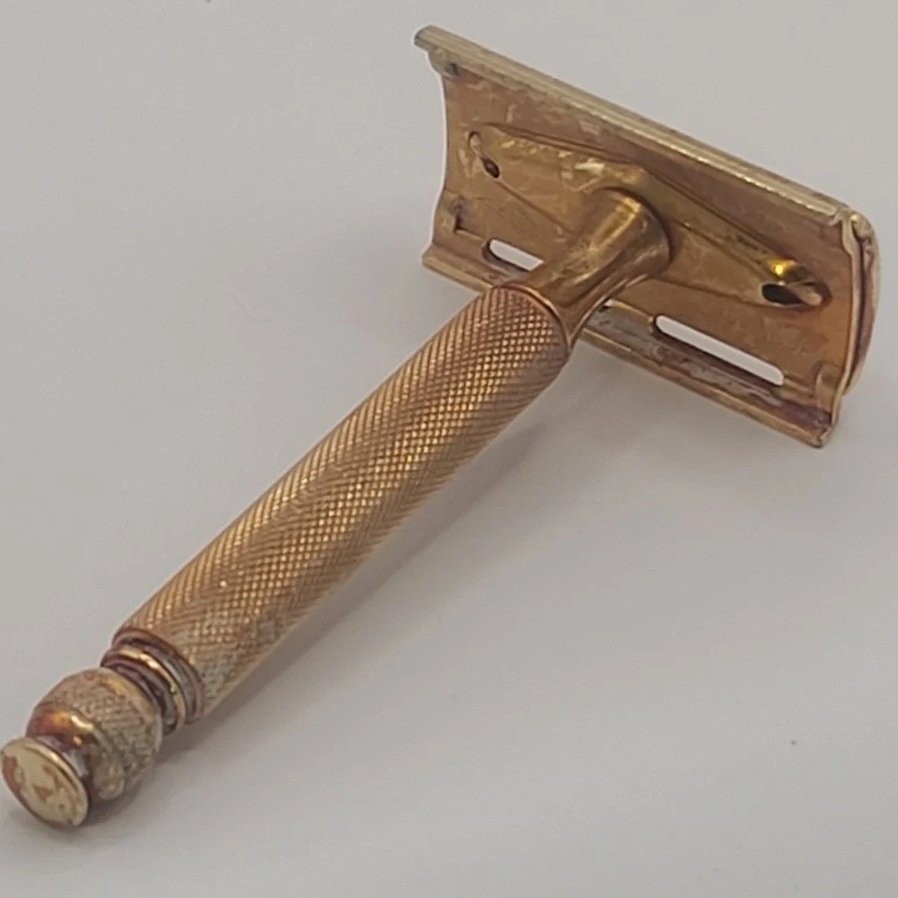 Vintage Gillette Tech Gold Tone Safety Razor Ball End Handle 3